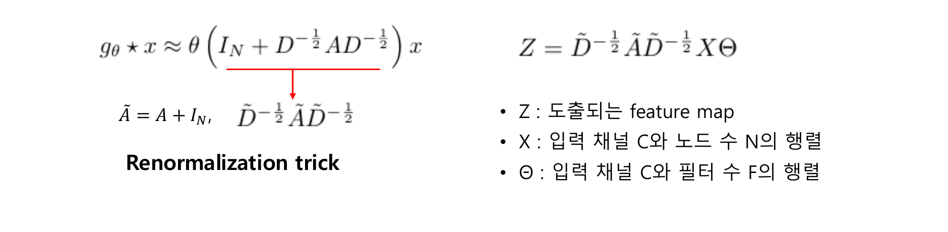 renormalization trick과 1-hidden layer GCN의 forward 식